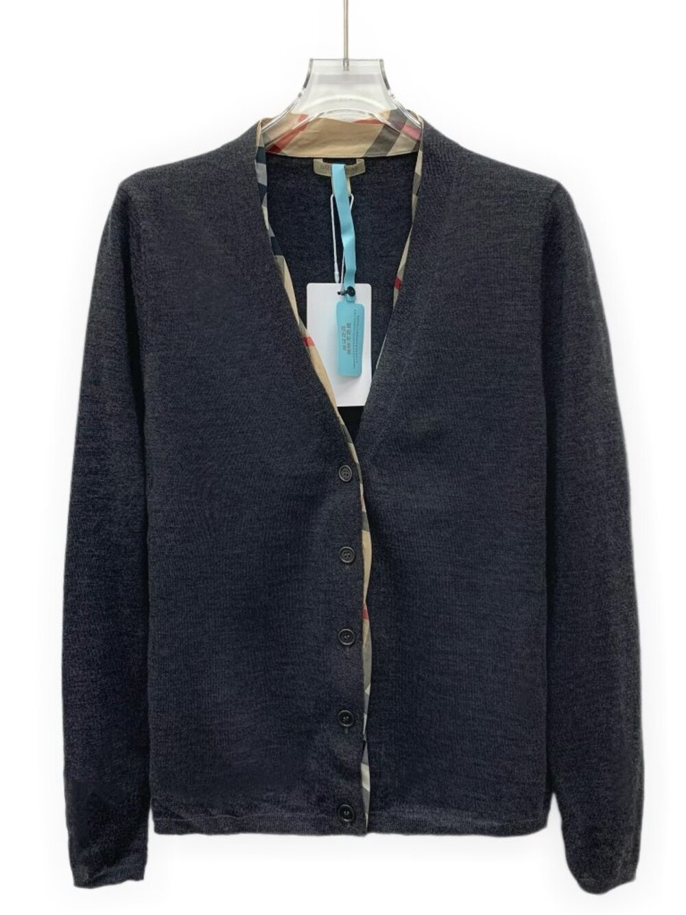 J30701 Burberry dark gray wool V-neck single-breasted cardigan jacket M size